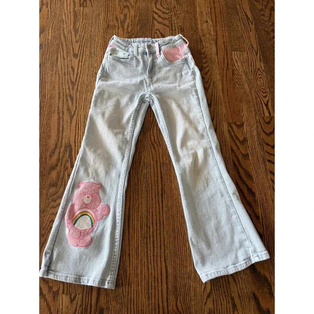 Justice Care Bears Jeans Girls Size 8 Light Wash 90s Cartoon Flare Leg Retro Y2K